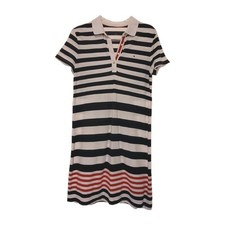 Tommy Hilfiger Striped Polo Collar Shirt Dress Nautical Coastal Preppy Golf Sz M