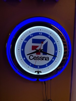 Cessna Airplane Aircraft Hangar Pilot Garage Neon Clock Advertising Sign