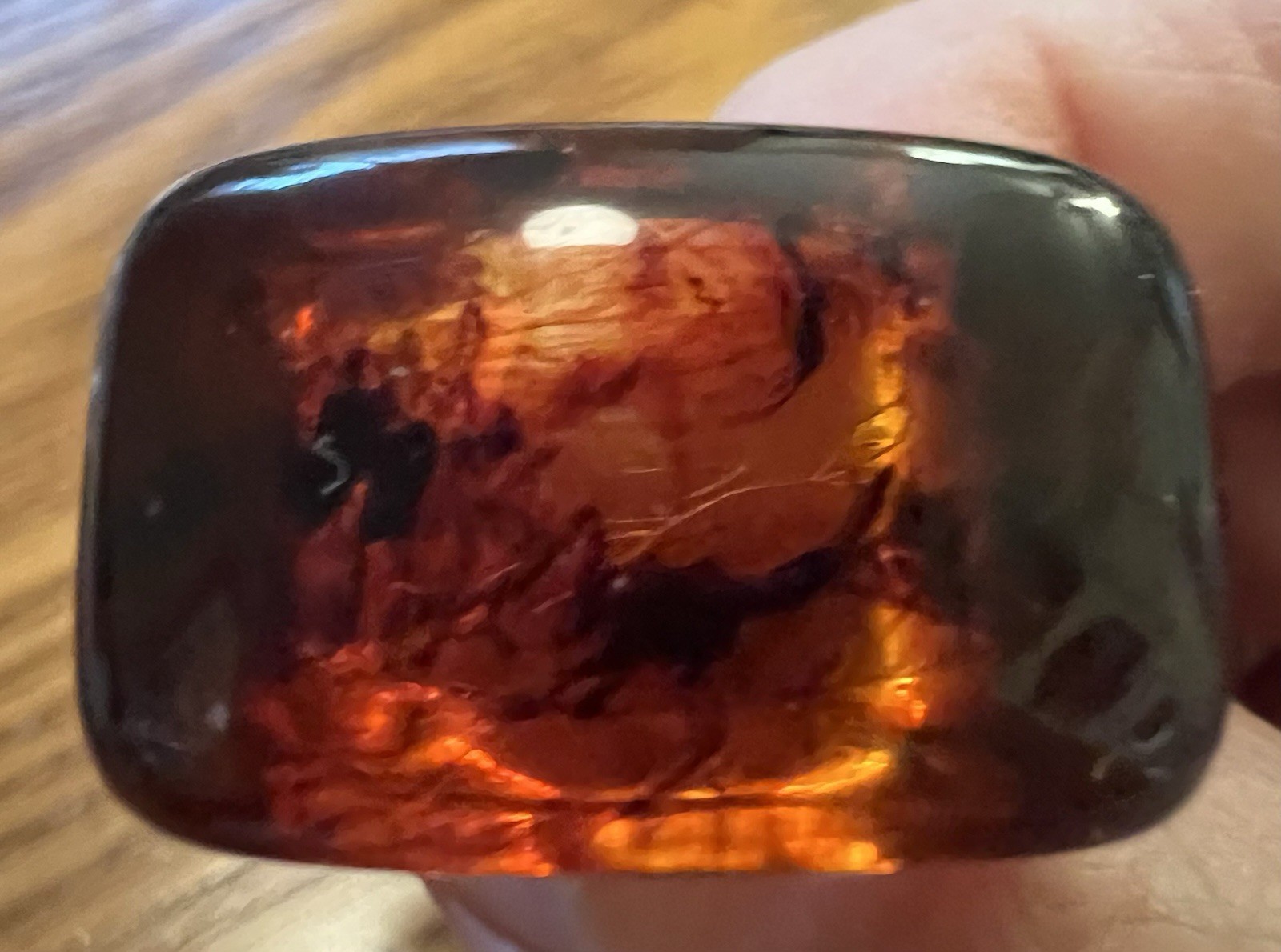 Large Solid Carved Polished Amber Band Ring Size 8 - image 7
