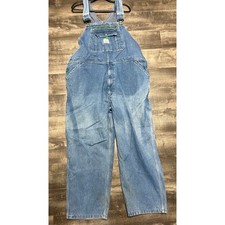 Liberty Overalls Mens 44x30 Blue Denim Bib Overalls Green Accents Workwear Adjus