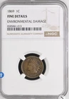 1869 Indian Head Cent NGC Fine Details Nice Coin