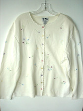 Woman's White Long Sleeve Cardigan "TAG" Multi Color Flowers XL
