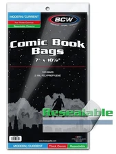 BCW Resealable Current/Modern Comic Bags - Thick 7" X 10½"