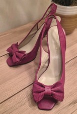 Roland Cartier Slingback Heels UK 8W Magenta Leather Bow Court Shoes