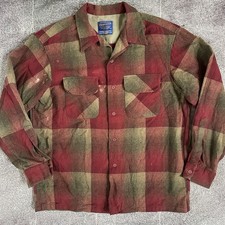 Men's Pendleton Red Brown Loop Collar Flannel Board Button Up Trail Shirt Sz L