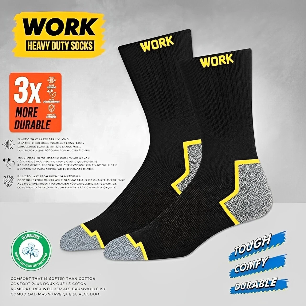 Premium 6-Pack Men's Heavy Duty Work Socks with Reinforced Heel and Toe