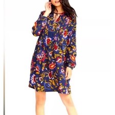 Old Navy Women Navy Blue Dark Floral Pintuck Tassel Swing Dress Medium Boho Fall