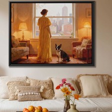 Oil Painting Dog Boston Terrier Canvas Print Living Room Decor Pet Lover Artwork