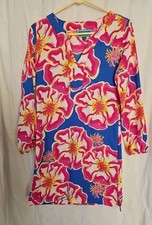 Southern Frock Neon Floral Crepe Long Sleeve Dress Womans Size S