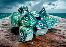 Chessex Lab Dice 9 - Lustrous Neptune/grey Polyhedral 7-Dice Set with bonus die
