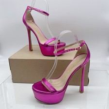 Stuart Weitzman Nudistcurve Hollywood Platform Sandals Gunmetal Pink US 7.5 550