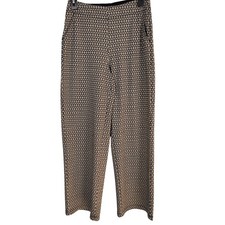 Max Studio London Black Cream Geometric Diamond Wide Leg Knit Pants Small boho