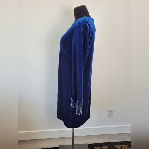 Calvin Klein Sapphire Blue Velvet Dress Embellished Sleeve Formal Evening 12 - Picture 6 of 14