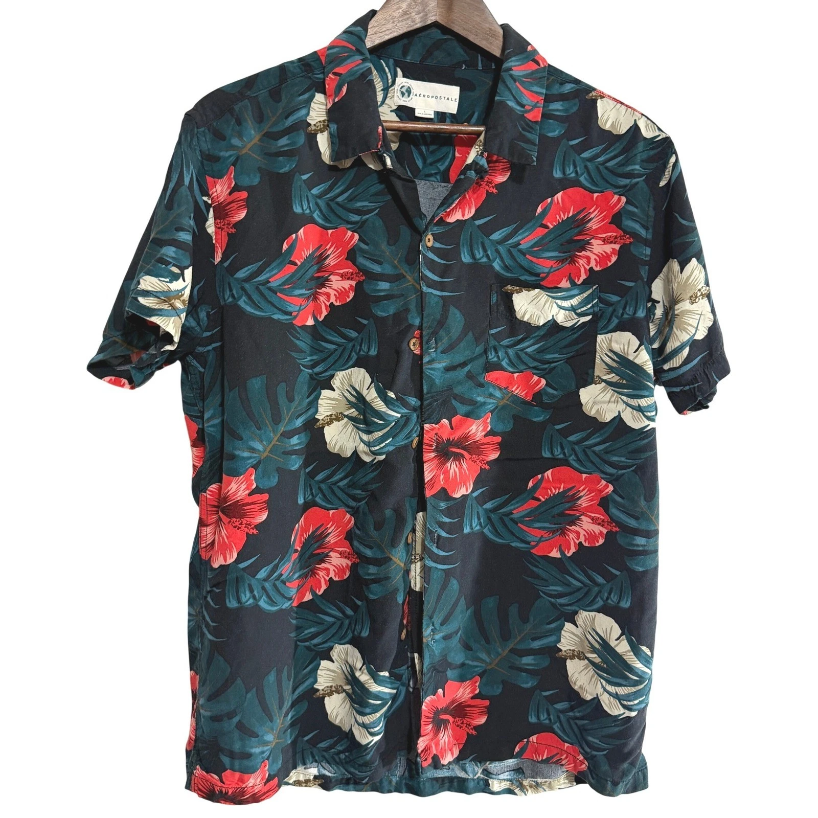 Aeropostale Mens Tropical Floral Hibiscus Viscose Button Down Shirt 9434 AS22 L