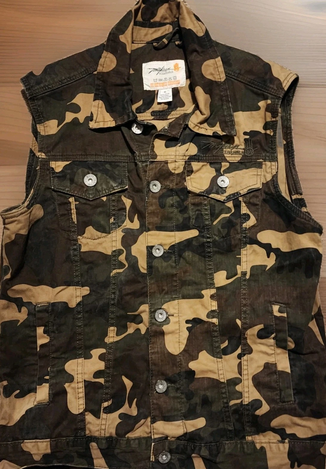 Y2K VTG Miskeen Originals Camo Metal Button Up Vest Size Medium Hunting Outdoors