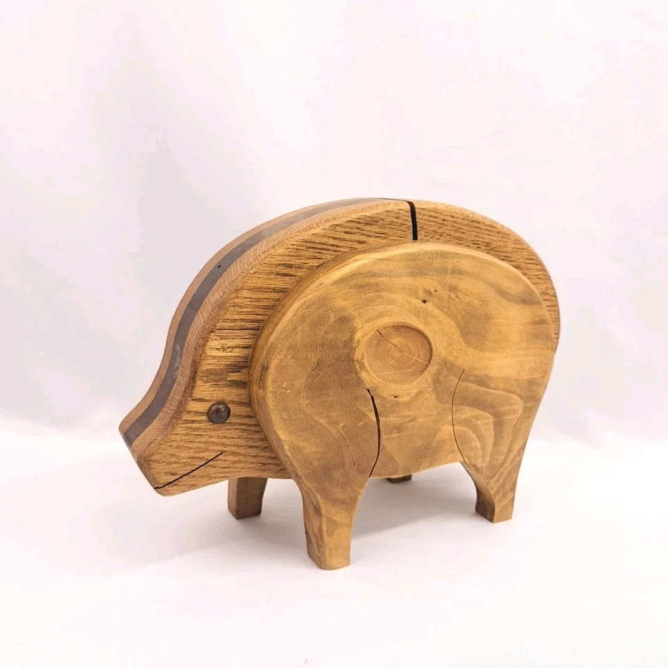 Hucha grande rústica hecha a mano de madera arte popular madera maciza estilo vintage Foto 2 de 4