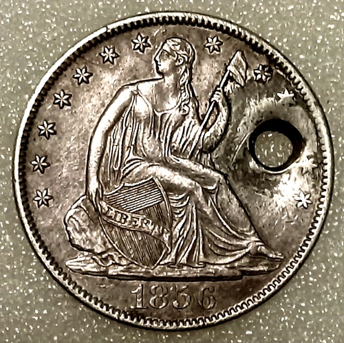 1856 O Seated Liberty Half Dollar XF/AU Coin, Holed  FREE SHIP