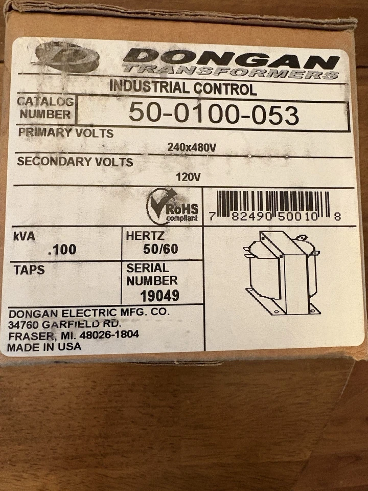 Transformador de control industrial monofásico 240X480V Dongan 50-0500-053 Foto 2 de 2