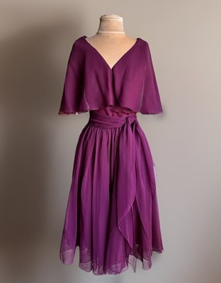 Romantic Plum Vintage 70s Kiki Hart Dress Flowing Capelet Overlay Soft Goth  | eBay