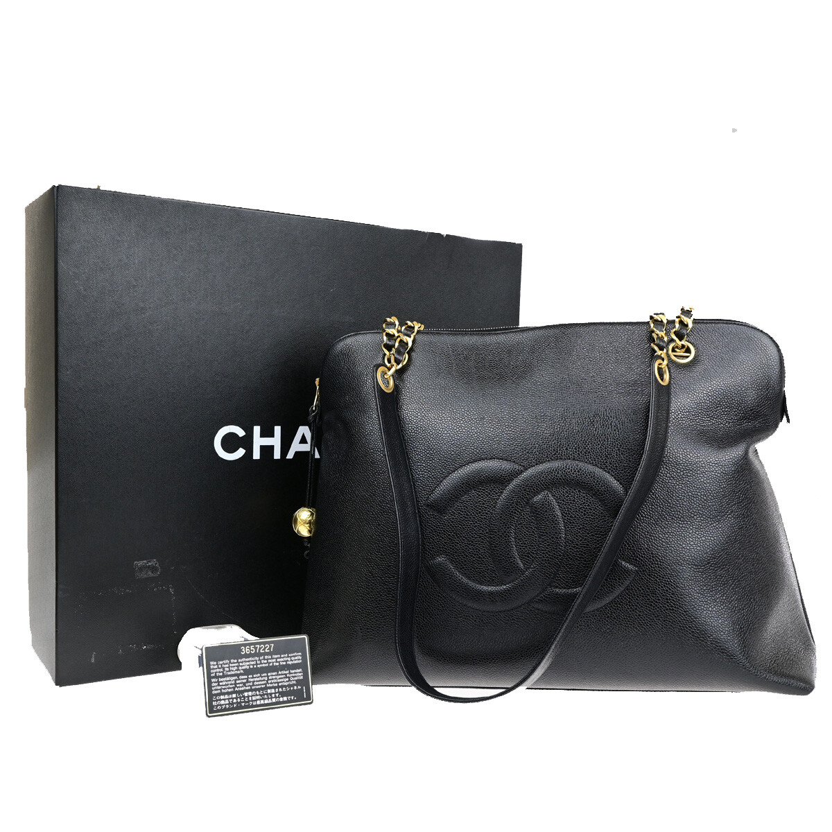 追跡【VINTAGE】Chanel AS3174 Black Caviar Skin Crossbody CHANEL CC Logo Chain Shoulder Bag Caviar Skin Leather Black