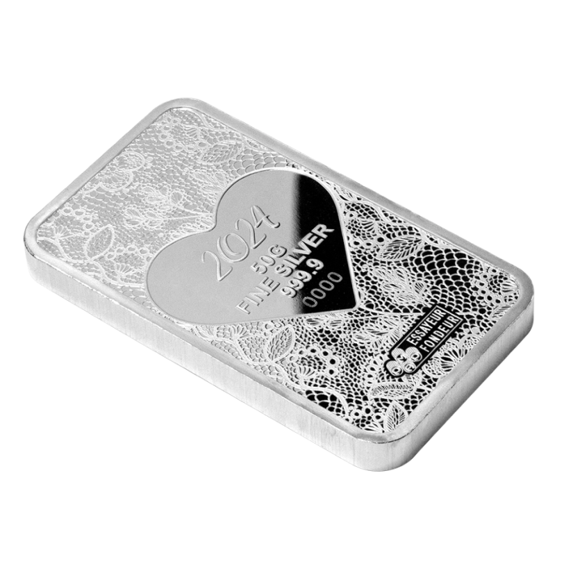 2024 Pamp Love is Precious Heart Holographic 50 Gram Silver Bar