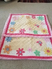 2 The Company Store embroidered quilted flowers butterflies pillow shams 