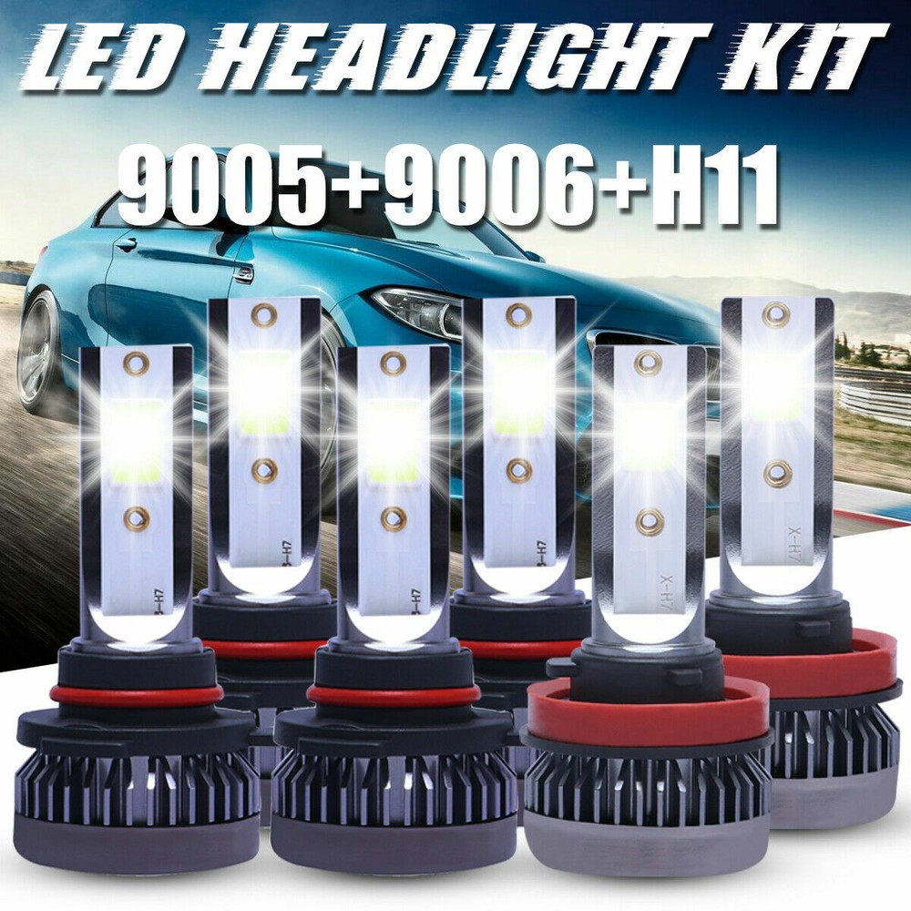 9005 9006 H11 LED Combo Headlight High Low Beam Bulb Fog Light Kit White 6500K
