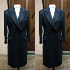 100 Cashmere Navy Mens Long Jacket Double Breasted Overcoat Coat Casual Evening