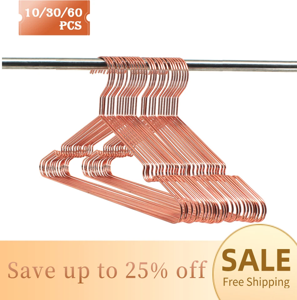 Adult Clothes Hangers Rose Gold Shiny Metal Wire Coat Suit Hangers  10/30/60PCS