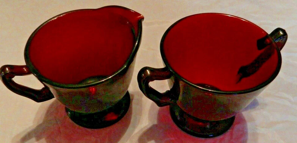 Vintage Royal Ruby Anchor Hocking Glass Creamer and Open Sugar Bowl MINT - Image 4 of 4