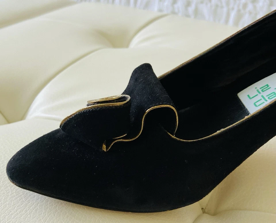 Sapatos de Salto Vintage Anos 80 Liz Claiborne Preto Camurça Delia Deitz Bombas Tamanho 7.5 M - Imagem 3 de 4