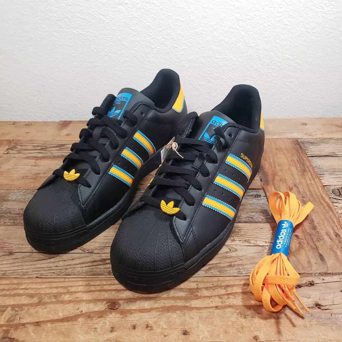 Adidas Superstar Men s Size 13 Casual Shoes Black Gold Blue Rare New FZ5892 New