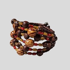 Wood Bead Cuff Bracelet One Size Brown Orange Beads