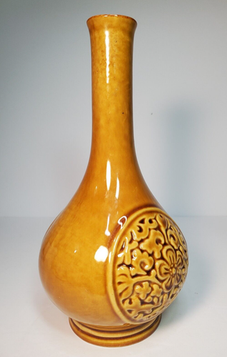 Vaso Hyalyn USA 582 Marrone Chiaro 8" Ceramica Floreale Vintage - Foto 3 di 15