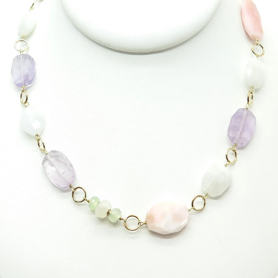 RAREZAS Collar de Piedra Lunar Amatista Cuarzo Chapado en Oro Plata de Ley 925 36" Foto 4 de 4