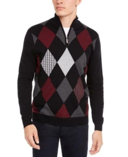 Pima Argyle Quarter-Zip Sweater Size 