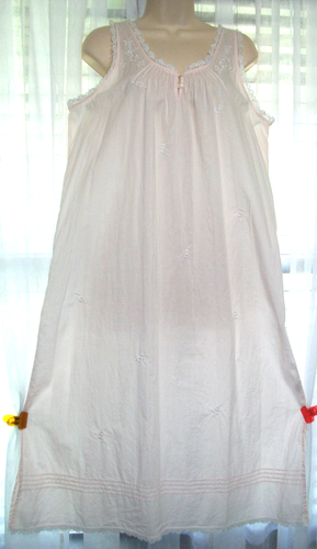 VTG MISS ELAINE SZ M BLUSH PINK COTTON FEMININE A-LINE ROMANTIC NIGHTGOWN GOWN