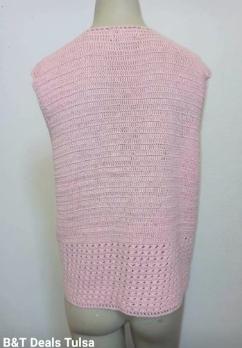 Vintage Misses Sleeveless Sweater Bust 39" Spring Pink Cotton Filigree Knit Top - Picture 4 of 7
