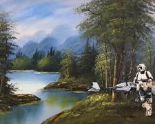 Scout trooper Speeder Bike star wars upcycled thrift store painting art print