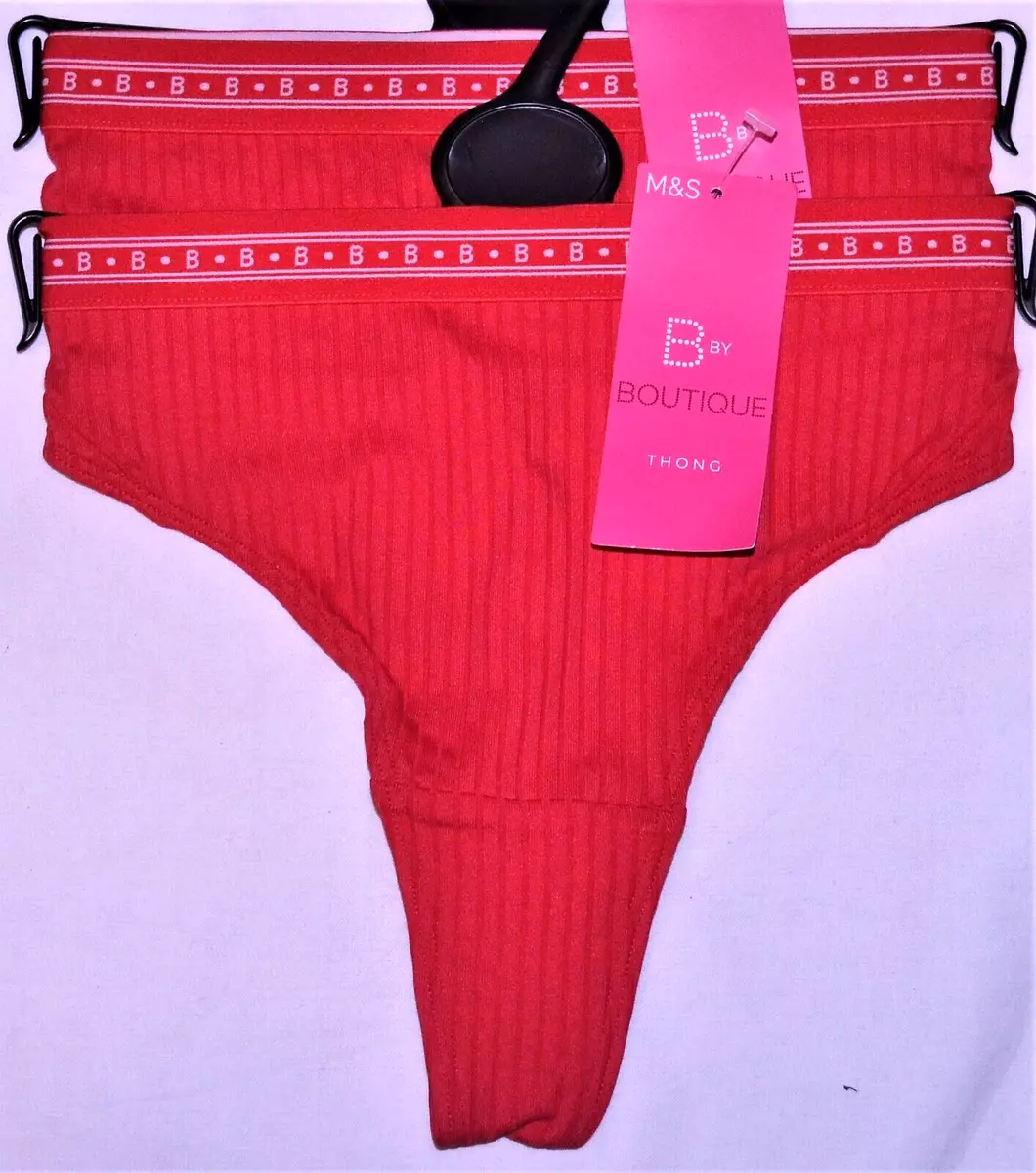 LADIES M&S BOUTIQUE MEIA RIB THONGS KNICKERS SIZE XL 20-22 - SET OF 2 RED  NEW