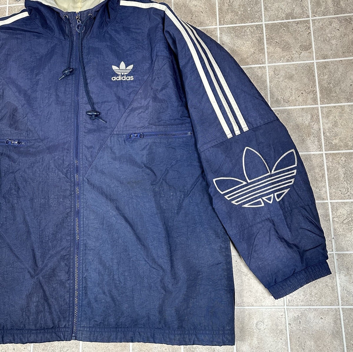 Vintage 90s Adidas Trefoil 3 Stripe Heavy Jacket Puffer Coat Vintage 90s Adidas Trefoil 3 Stripe Heavy Jacket Puffer Coat