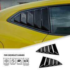 2*Black Rear Side Window Blinds Quarter Louver Cover Trim for Chevy Camaro 2017+