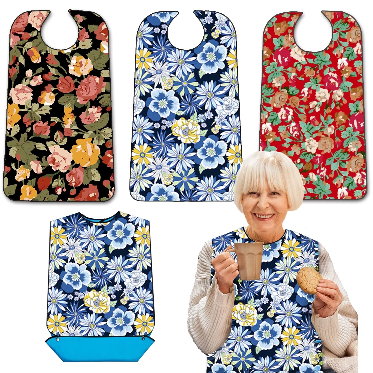 Paquete de 3 baberos reutilizables para adultos, protectores de ropa lavables