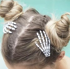2pcs Halloween Skeleton Hand Decor Hair Clip - New