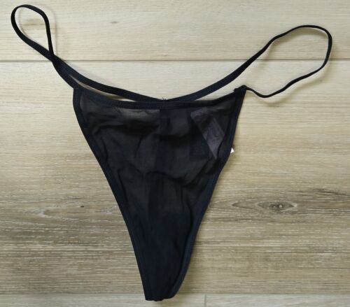 NWT Victoria's Secret Black Sheer Washable 100% Silk Crepe V-String Panties L