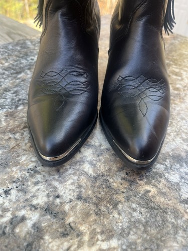 Oak Tree Farms Black Leather Cowboy Boots Tassels Western Women's Size 7.5 - 第 13/23 張圖片
