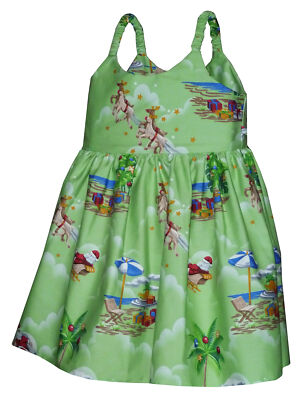 Santa's Hawaiian Christmas Vacation Girl's Hawaiian Flared Dress | eBay