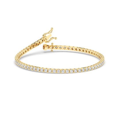 18K Yellow Gold, 4 Cts Lab-Grown Round Brilliant Cut Diamonds Tennis Bracelet