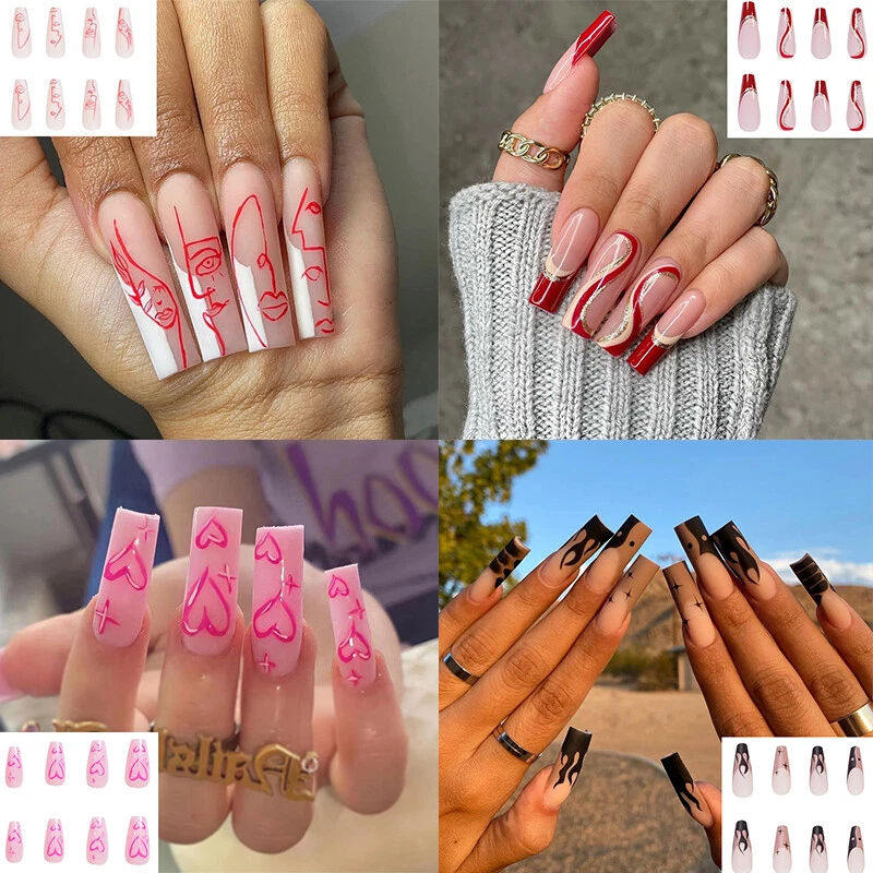 24Pcs Französische Herz Faux Ferdeeil Flawa Komplette Künstliche Nägel Cover / - Bild 2 von 4