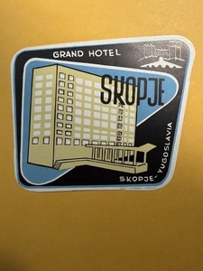 Rare Yugoslavia / 1950s Jugoslavia  Vintage Travel Label: The Grand Hotel SKOPJE